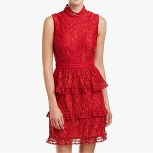 CeCe by Cynthia Steffens Brea Tiered Lace Sheath Dress in Radiant Rose Size 0
